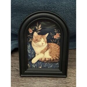 Orange White Sleeping Cat Artwork Picture Black Arch 5x7 Frame